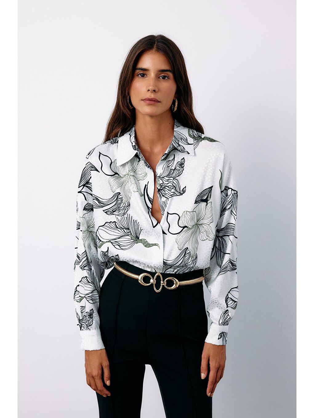 Renkli Desenli Salaş Gömlek - Siyah-4