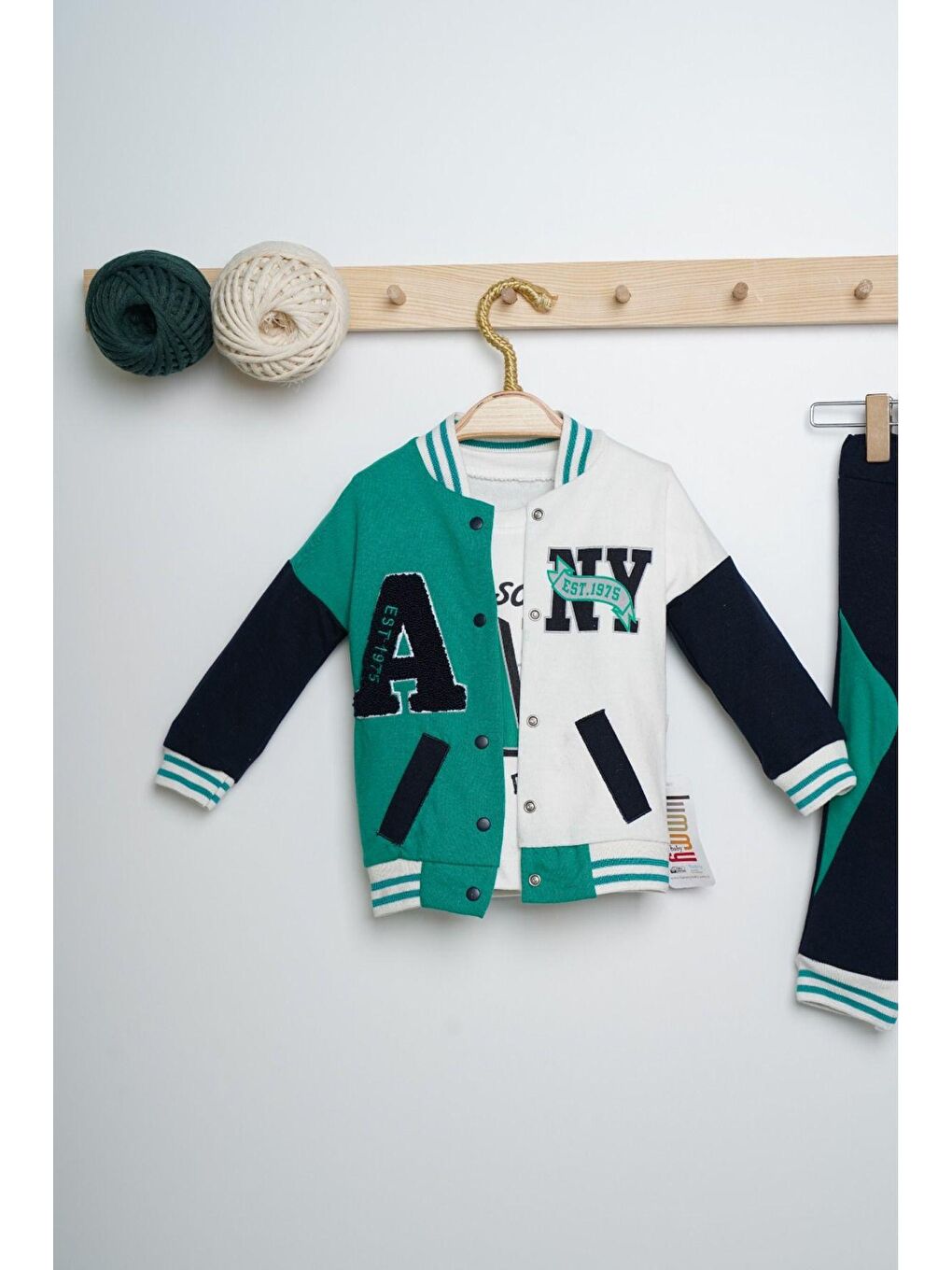 Yeşil A Nakışlı Kolej Ceketli 3'lü Bebek Takım-1