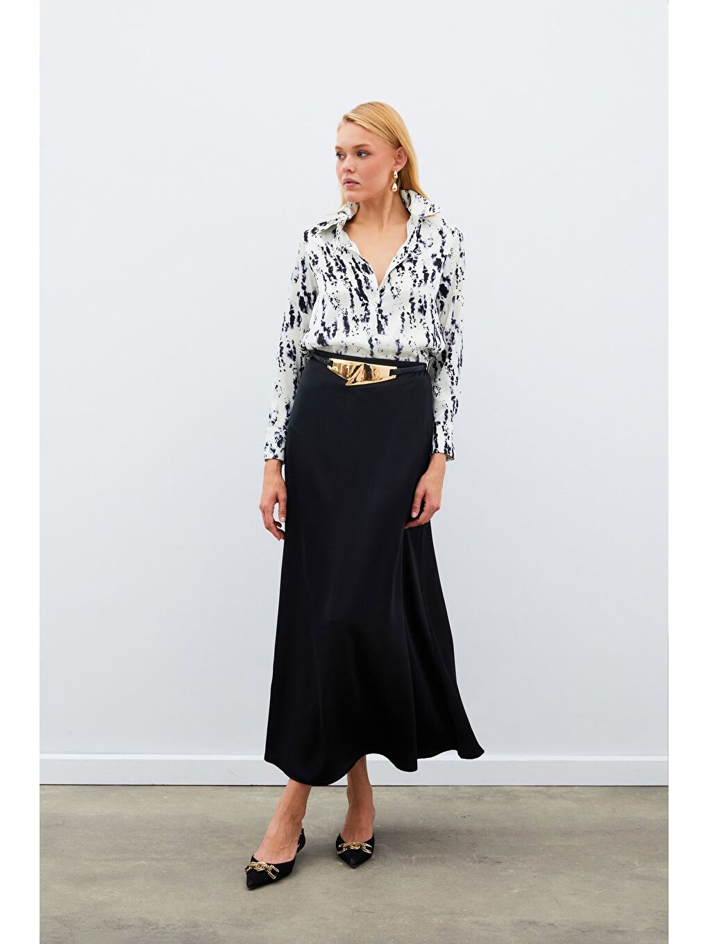 Kırçıllı Uzun Gömlek - Siyah-1