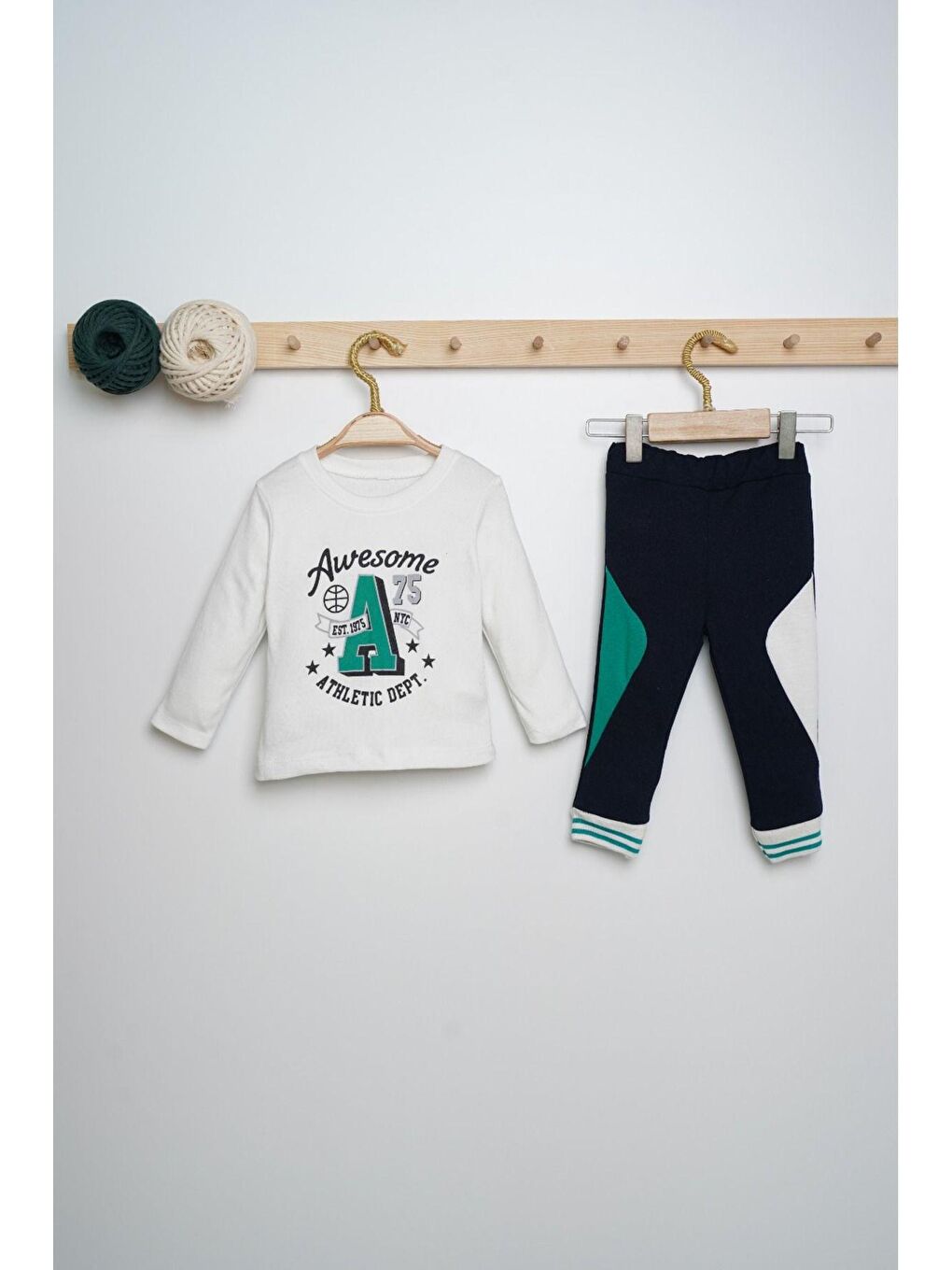 Yeşil A Nakışlı Kolej Ceketli 3'lü Bebek Takım-3