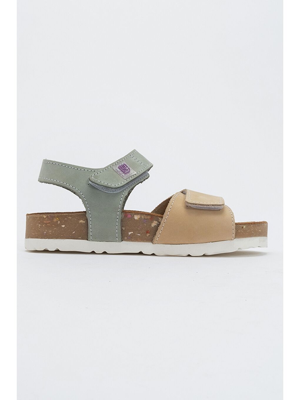 Unisex Çocuk Sarı-Su Yeşili Hakiki Deri Mantar Tabanlı Günlük  Çocuk Sandalet-3