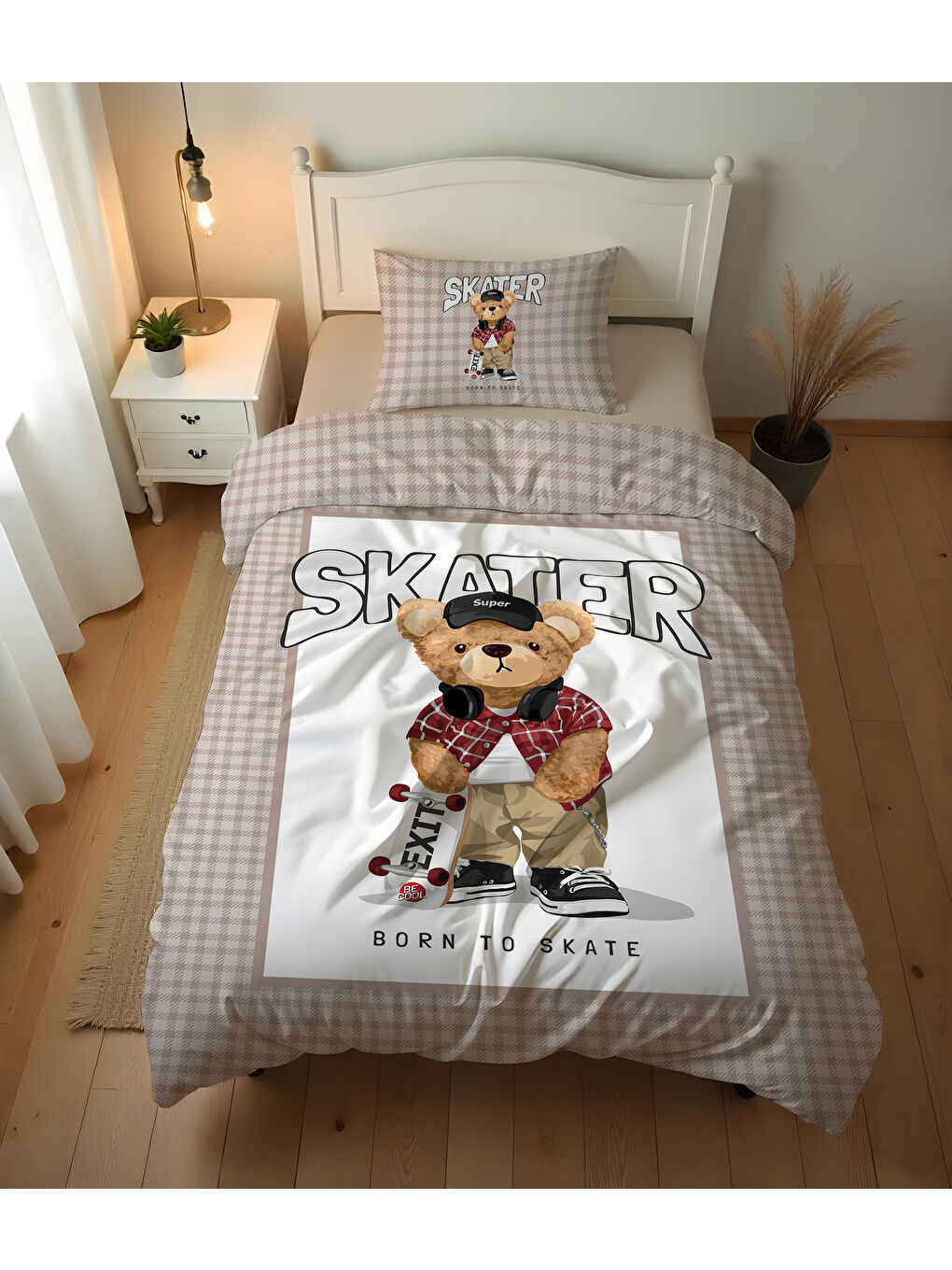 Karışık Tedy Desenli Çarşafsız 2 li Takım Baskılı Tek Kişilik Nevresim Takımı 160x220 cm