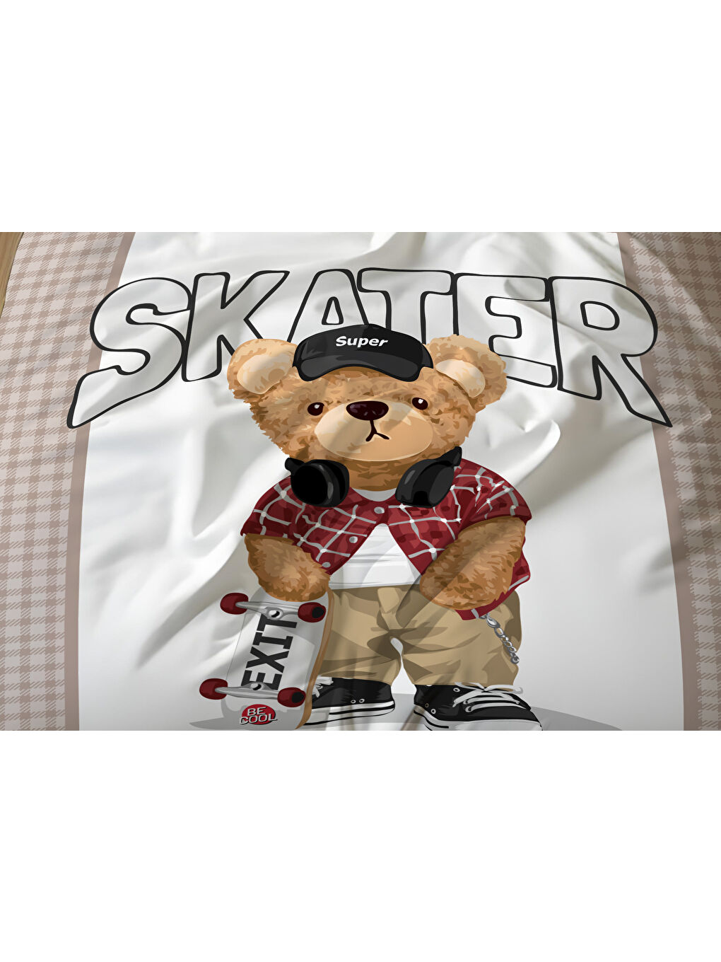 Karışık Tedy Desenli Çarşafsız 2 li Takım Baskılı Tek Kişilik Nevresim Takımı 160x220 cm-3