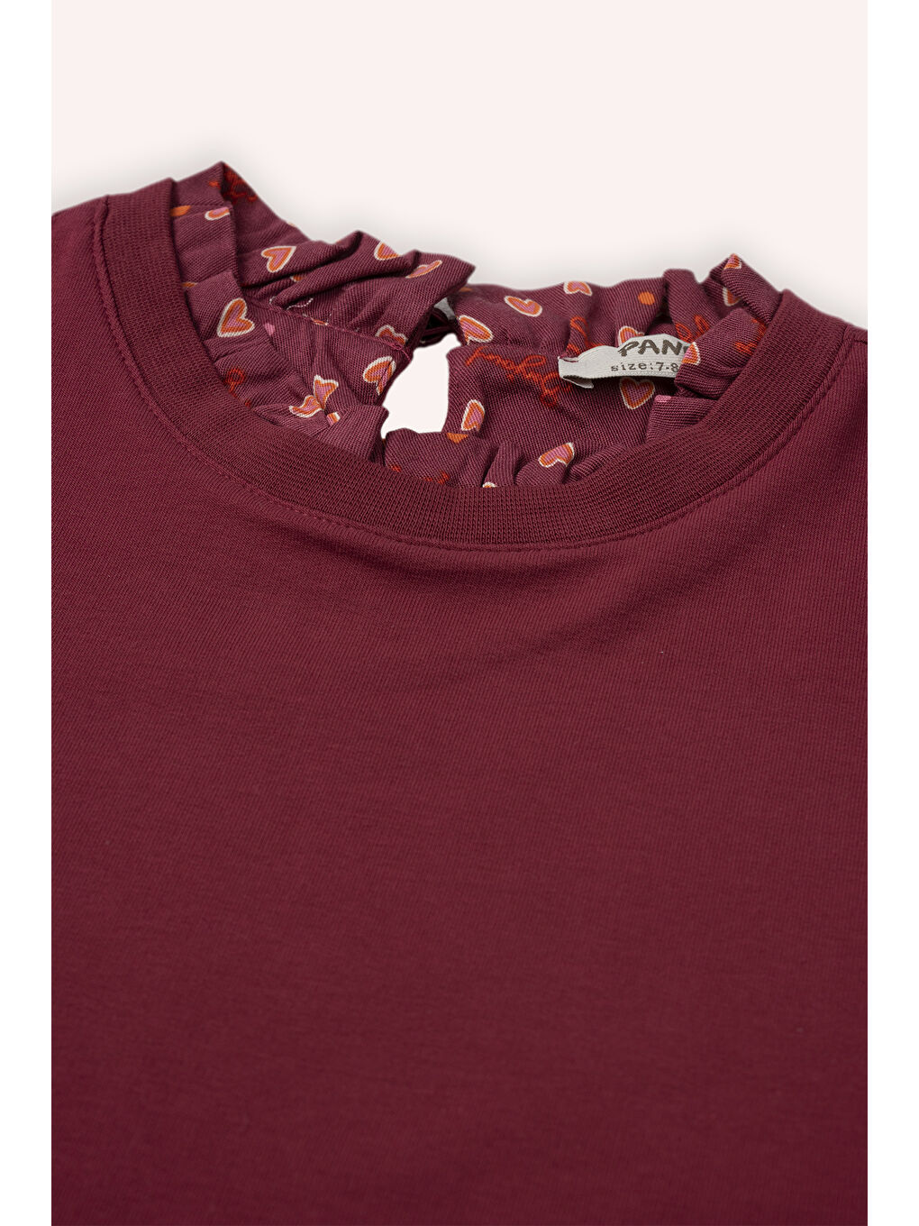 Kız Çocuk Yakası Fırfır Detaylı Bordo Sweatshirt-2