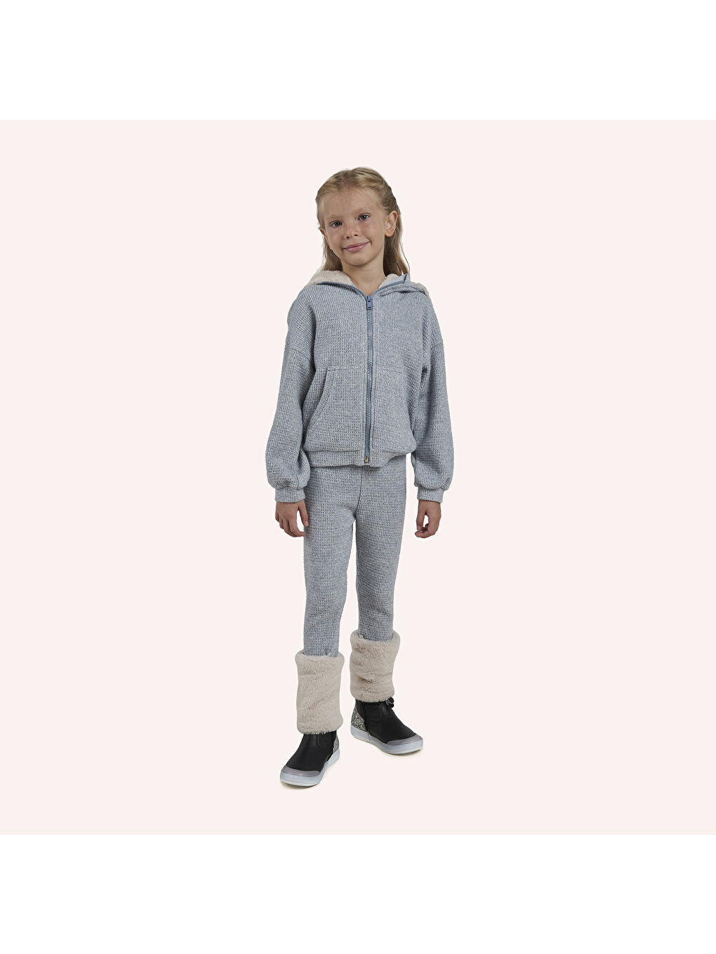 Kız Çocuk Yumuşak Dokulu Fermuarlı Mavi Sweatshirt-1