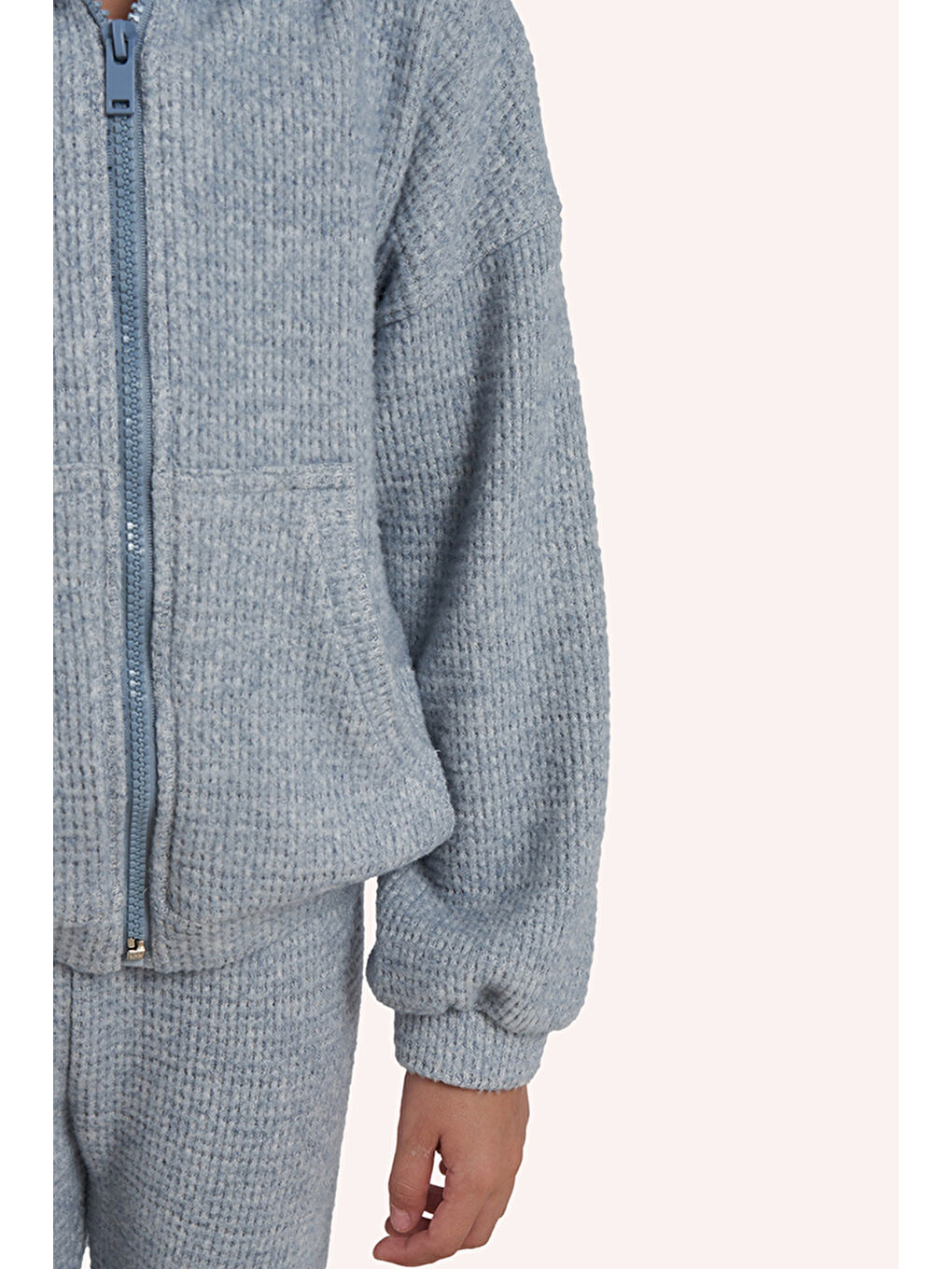 Kız Çocuk Yumuşak Dokulu Fermuarlı Mavi Sweatshirt-5