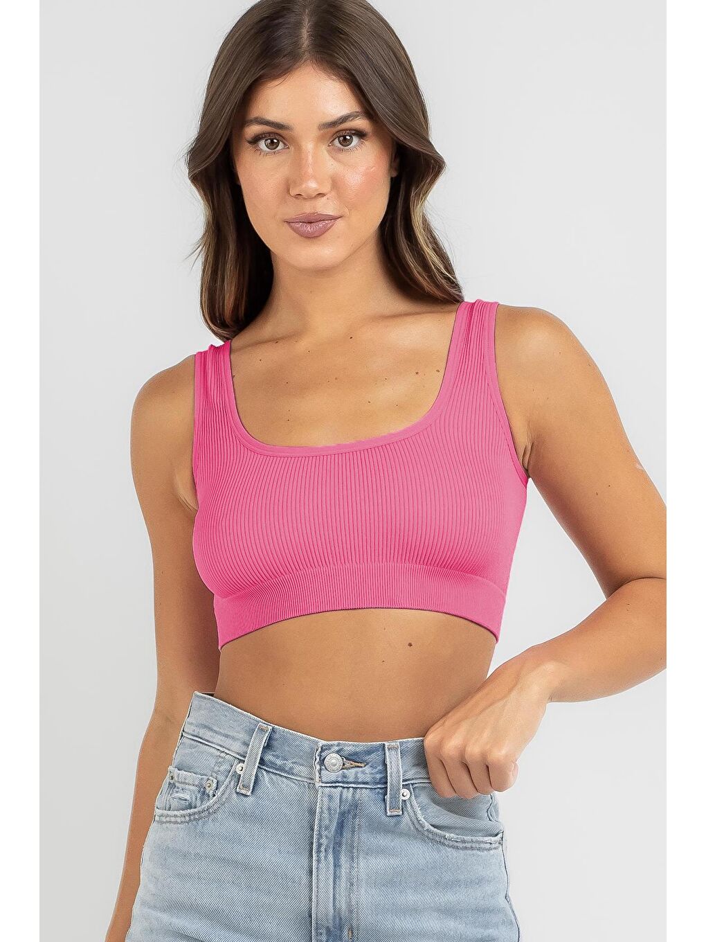 Madmext Pembe Askılı Basic Crop Top Bluz MG1757