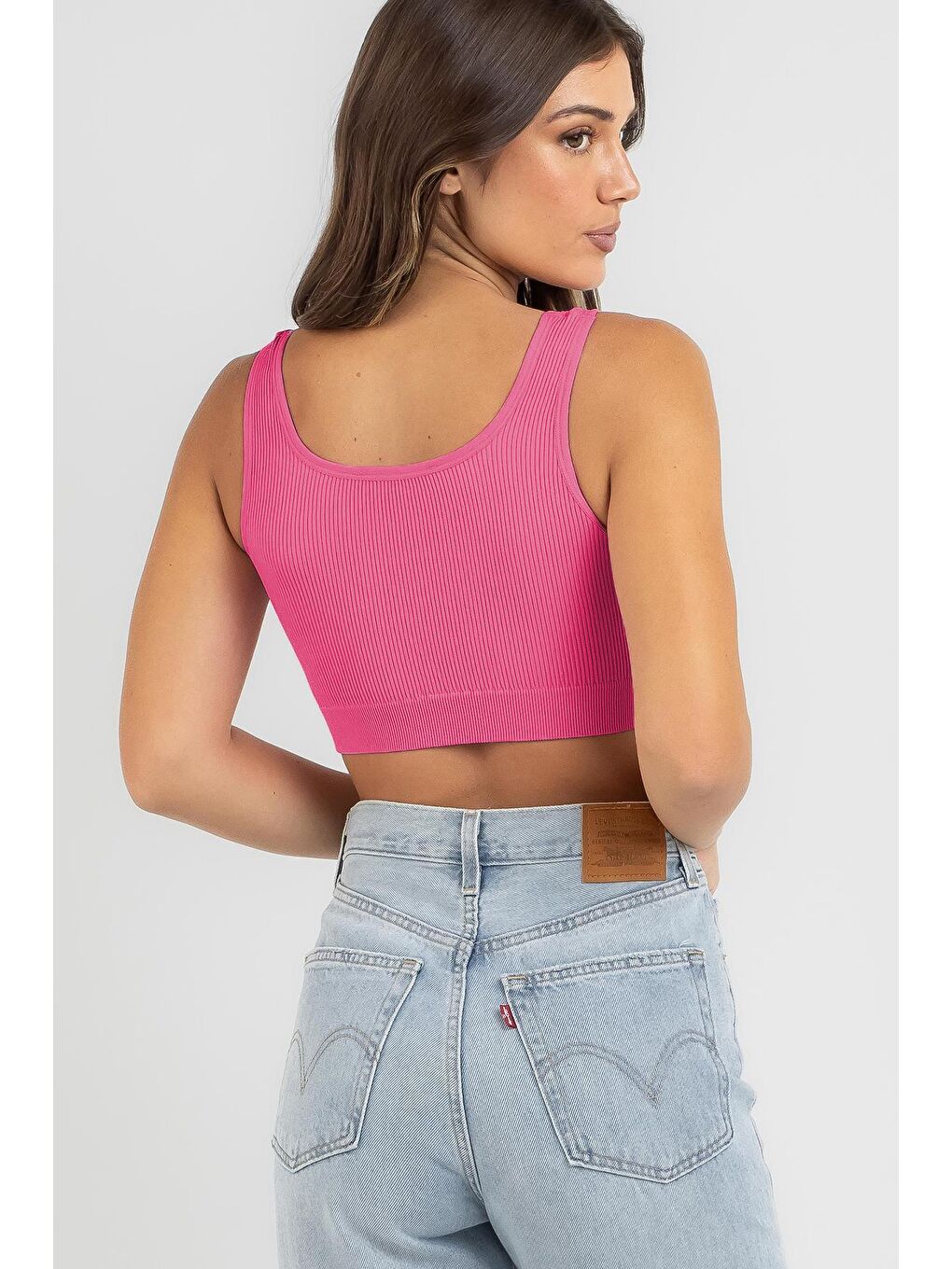 Madmext Pembe Askılı Basic Crop Top Bluz MG1757 - 2