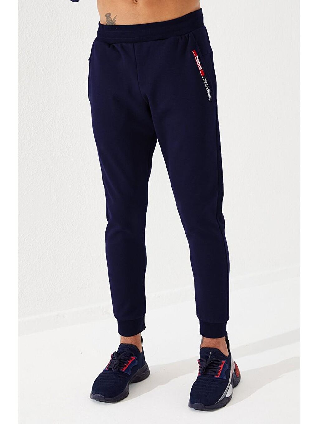 Lacivert Fermuar Cep Detaylı Dar Kalıp  Jogger Erkek Eşofman Alt - 84708-4