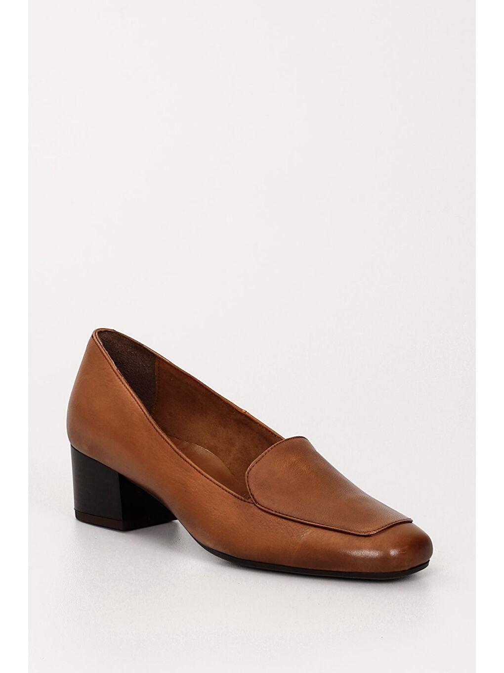 Kahverengi TABA-KAHVERENGİ  Hakiki Deri Küt Burun Kısa Kalın Topuklu Kadın Ayakkabı 13312-4