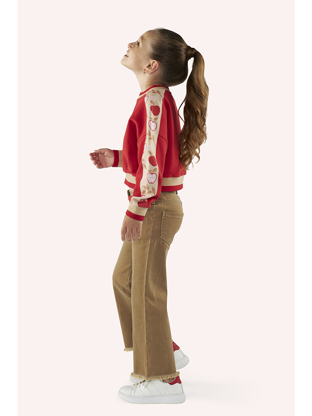 Kız Çocuk Kolları Parça Detaylı Kırmızı Sweatshirt-1