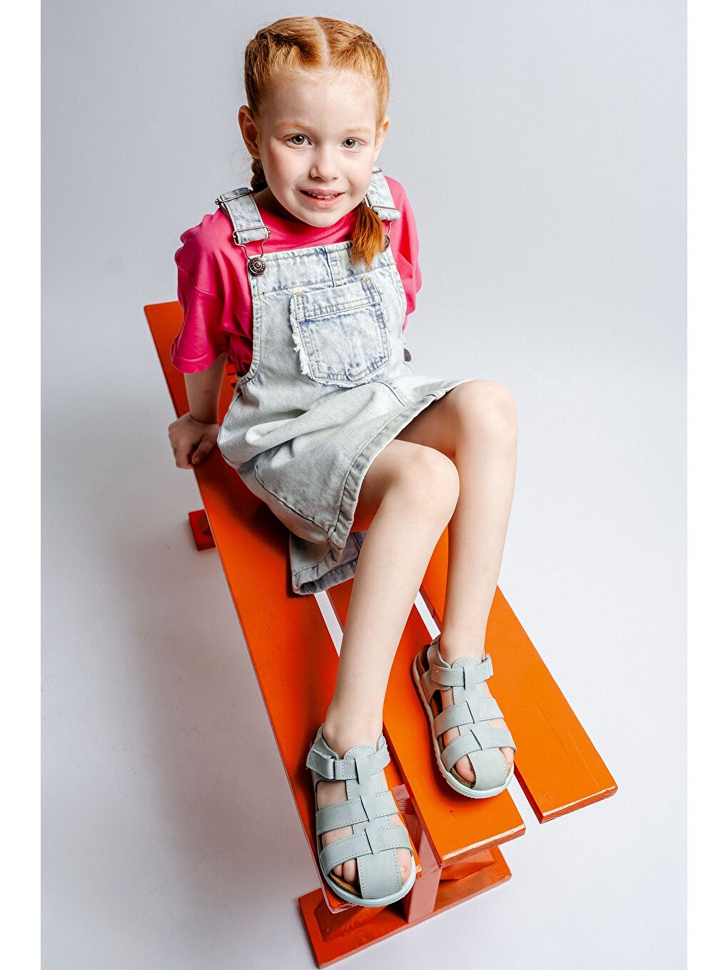 Turkuaz Unisex Çocuk Su Yeşili Hakiki Deri Mantar Tabanlı Günlük Çocuk Sandalet