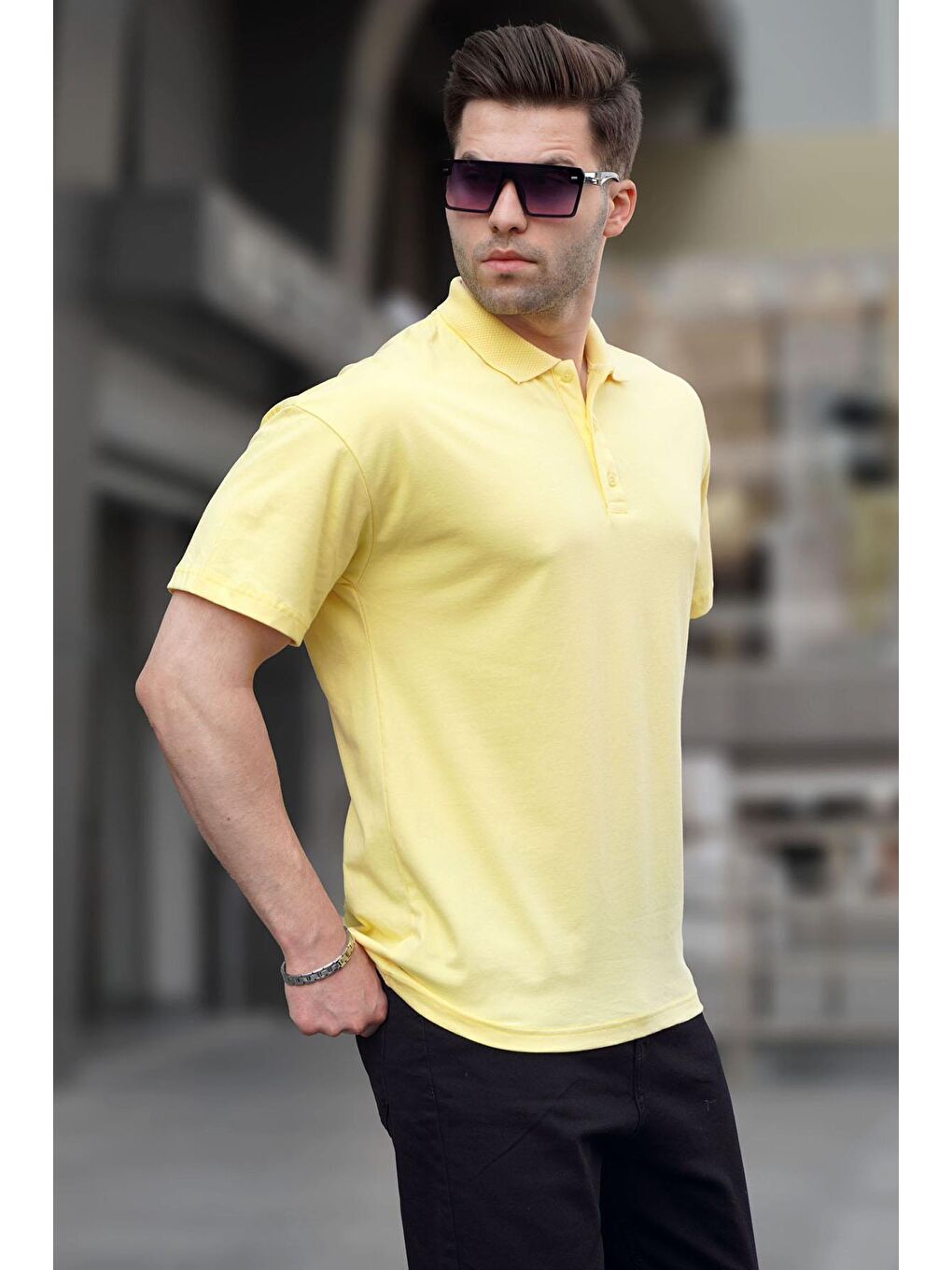 Madmext Sari Sarı Polo Yaka Basic Erkek Tişört 6126