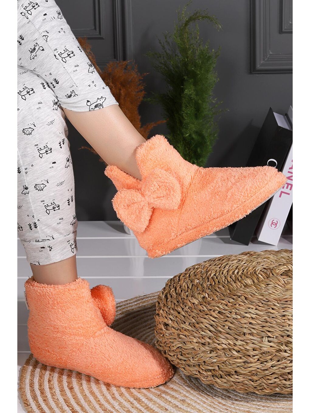 Turuncu RDP Fiyonklu Kışlık Panduf Kadın Ev Botu-1