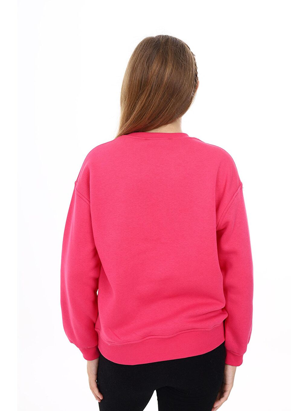 Fuşya Kız Çocuk Baskılı 3 İplik Cep Detaylı Sweatshirt 7-13 Yaş Lx281-3