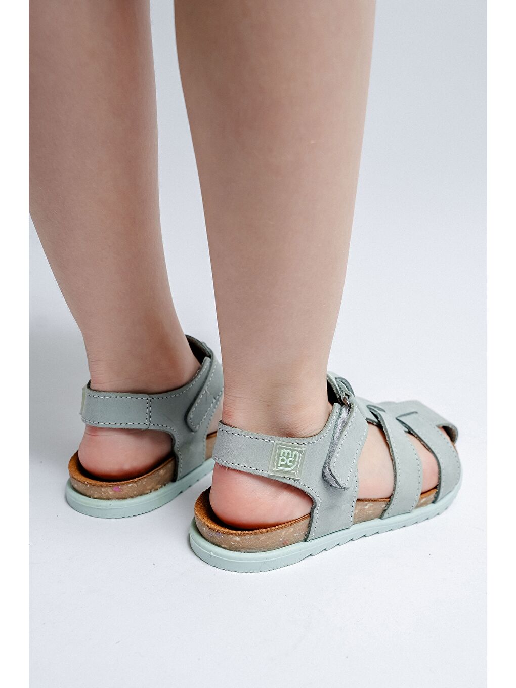 Turkuaz Unisex Çocuk Su Yeşili Hakiki Deri Mantar Tabanlı Günlük Çocuk Sandalet-3