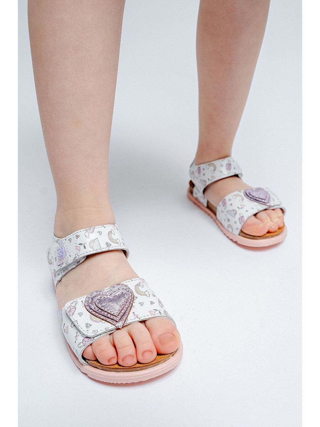 Kız Çocuk Beyaz Hakiki Deri Mantar Tabanlı Günlük  Çocuk Sandalet-3