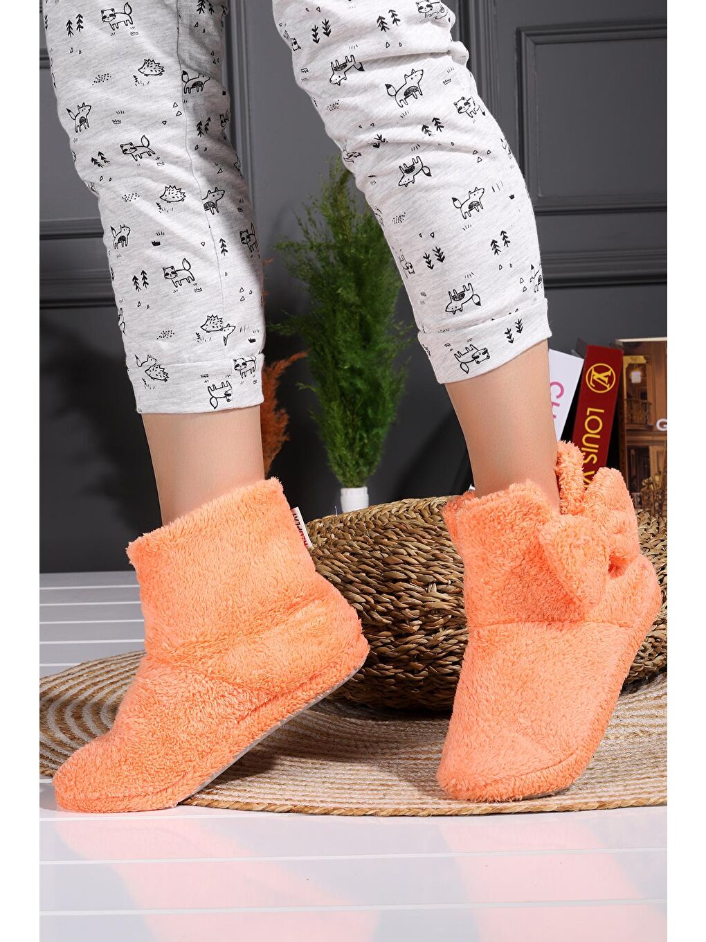 Turuncu RDP Fiyonklu Kışlık Panduf Kadın Ev Botu-2