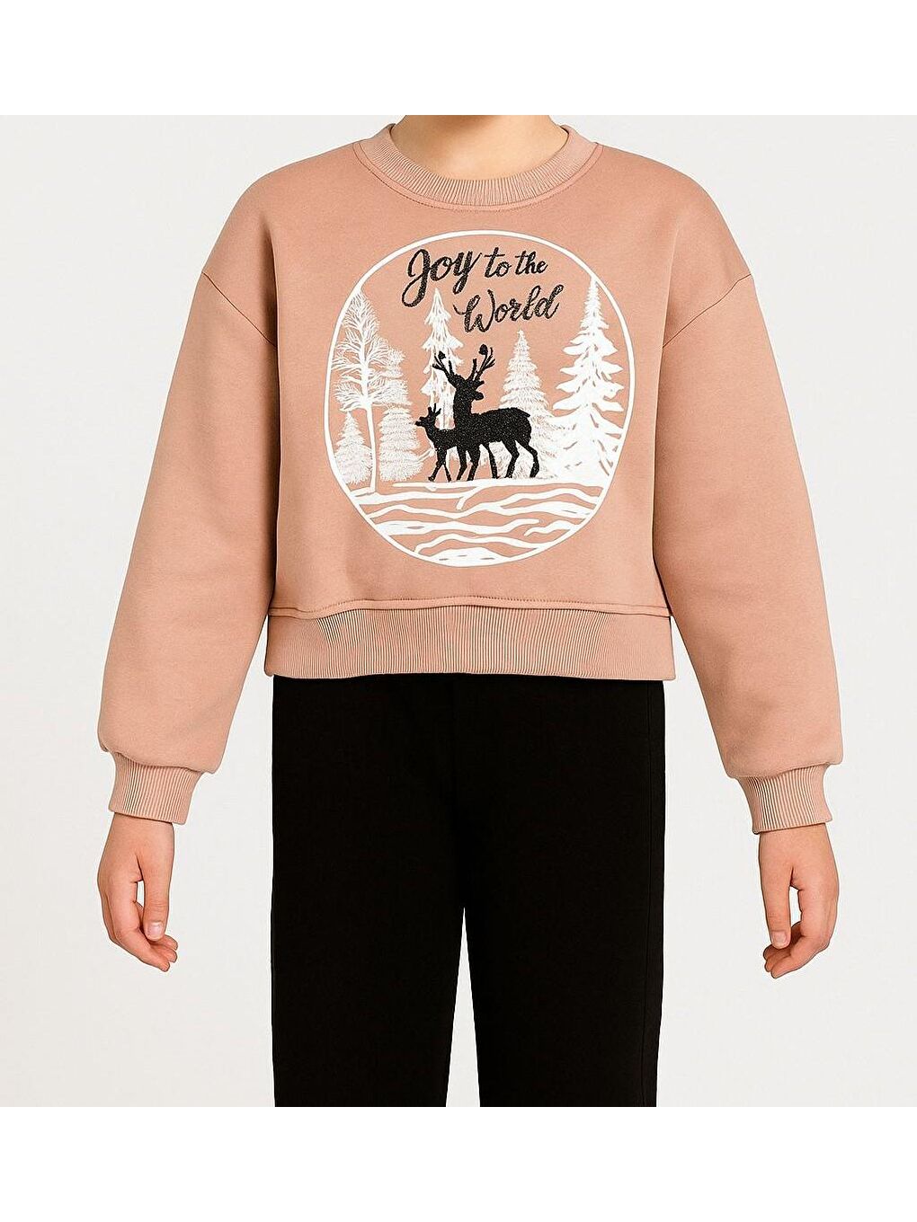 Bej Kız Çocuk Kış Temalı Sweatshirt