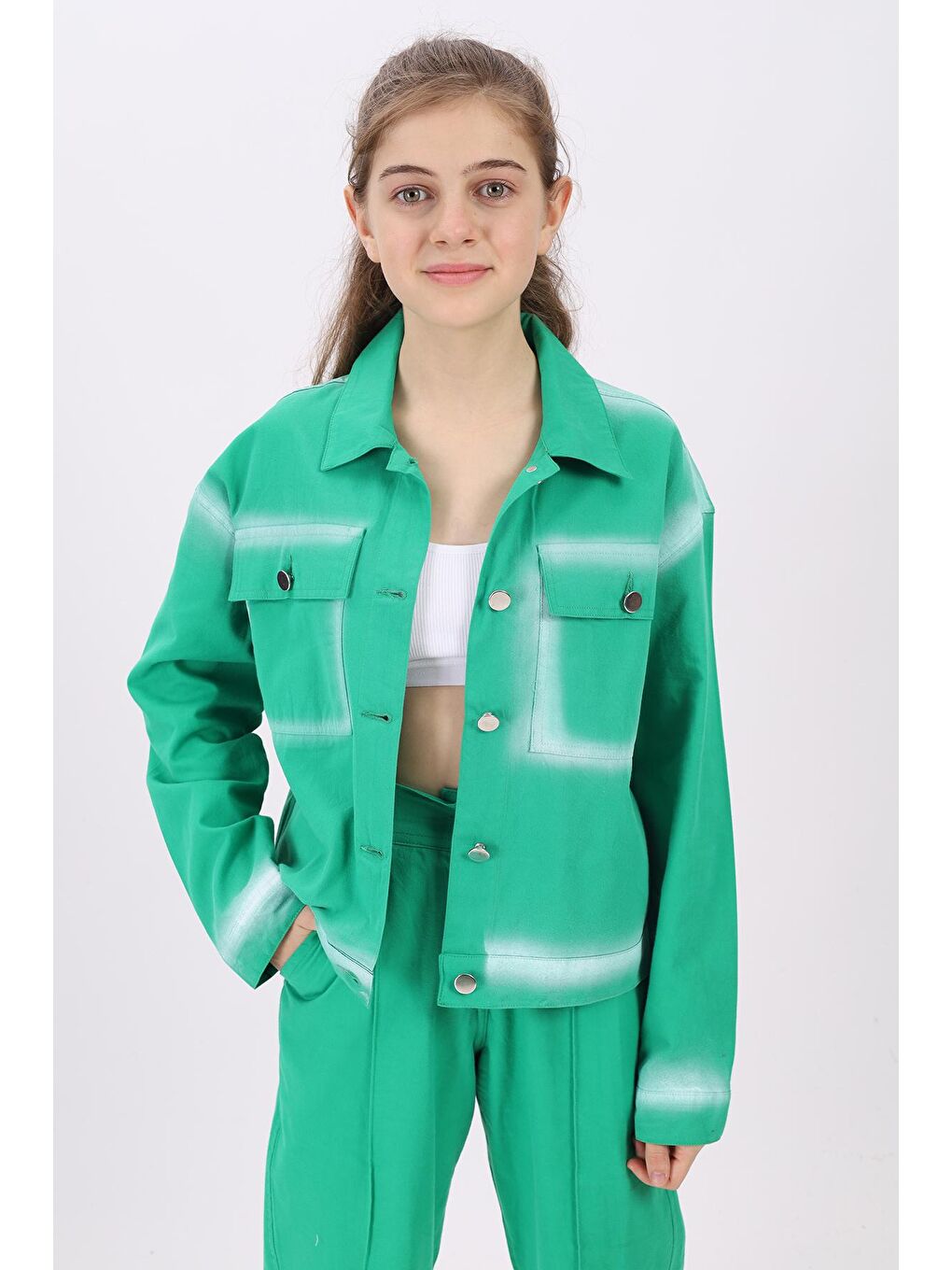 Yeşil Kız Çocuk Gabardin Ceket Lx197