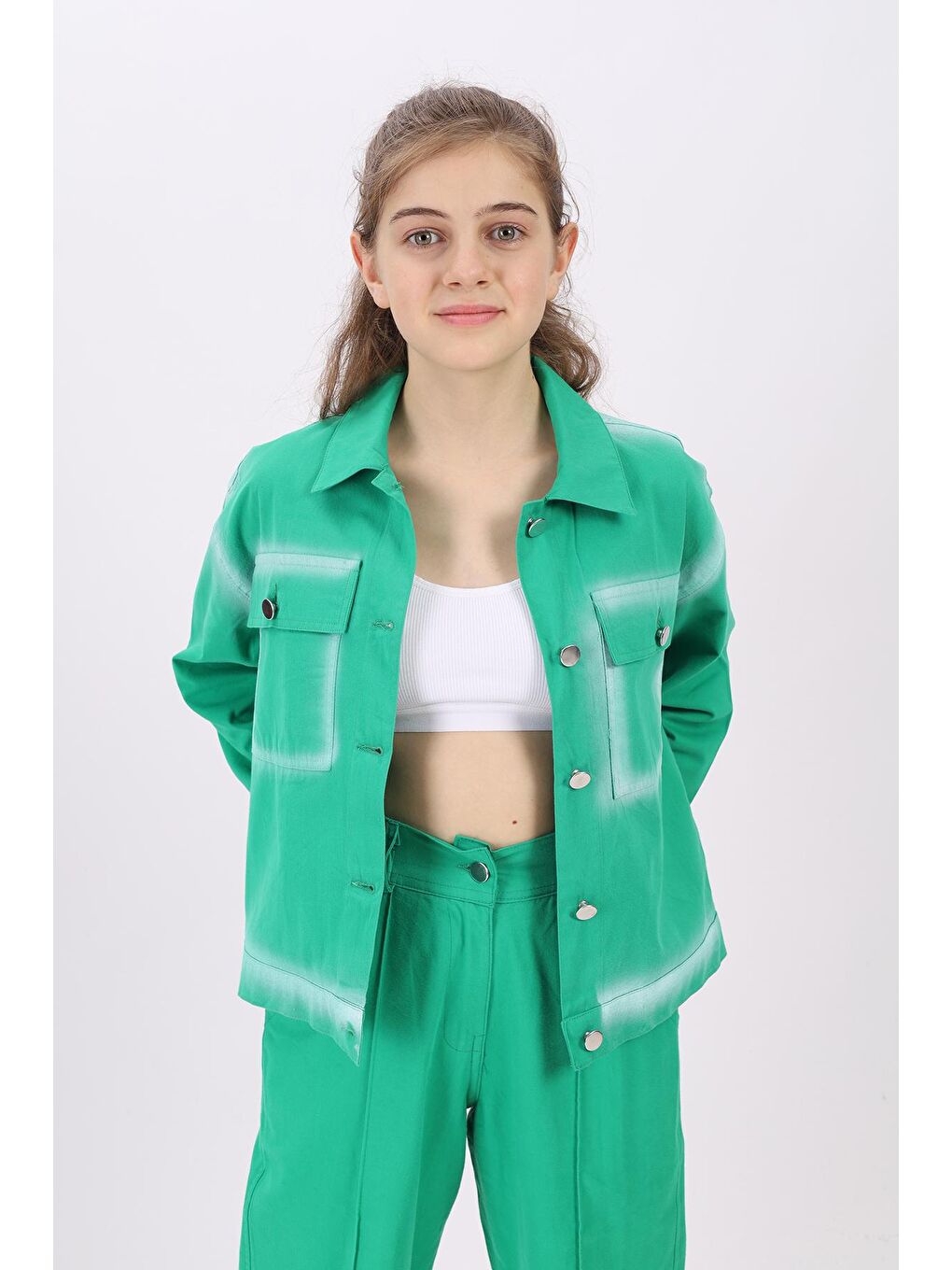 Yeşil Kız Çocuk Gabardin Ceket Lx197-1