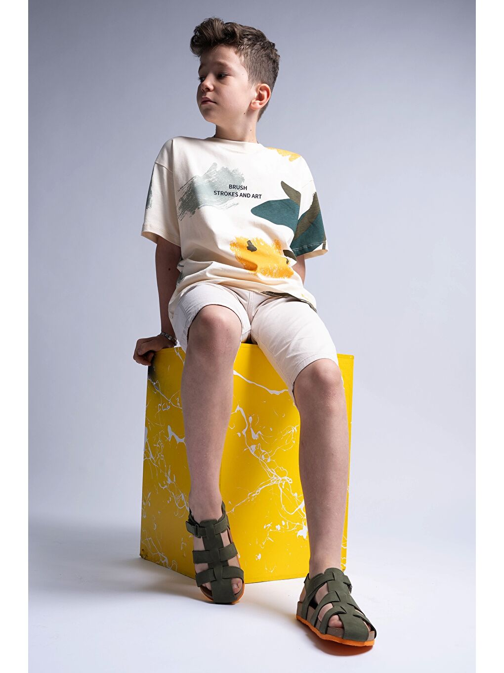 Unisex Çocuk Haki Hakiki Deri Mantar Tabanlı Günlük Çocuk Sandalet-1