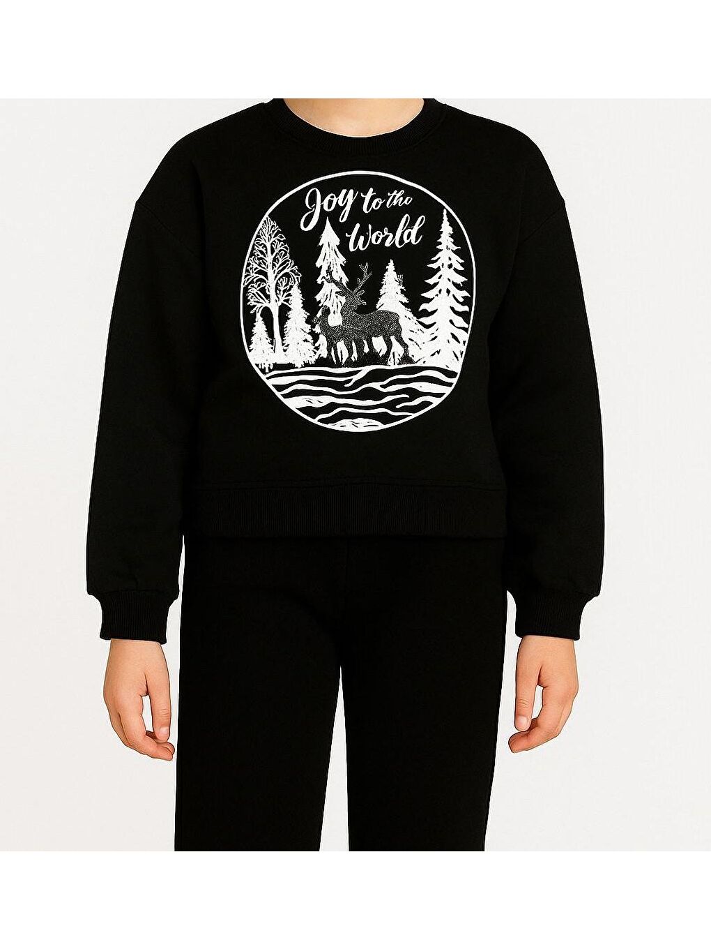 Siyah Kız Çocuk Kış Temalı Sweatshirt