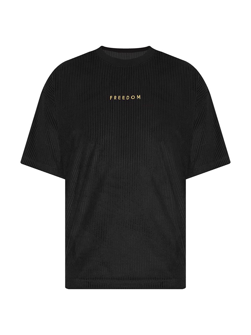 Siyah Freedom Nakışlı Fitilli Oversize Tişört 2YXE2-45986-02