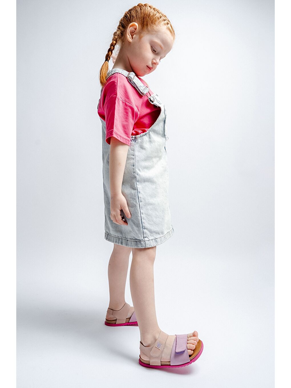 Unisex Çocuk Lila-Pembe Hakiki Deri Mantar Tabanlı Günlük Çocuk Sandalet-1