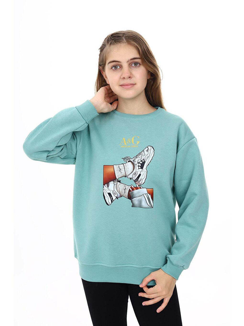 Turkuaz Kız Çocuk Baskılı 3 İplik Sweatshirt 7-13 Yaş Lx287