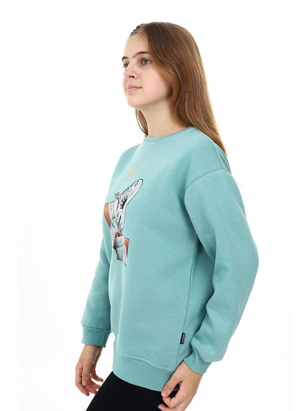 Turkuaz Kız Çocuk Baskılı 3 İplik Sweatshirt 7-13 Yaş Lx287-1