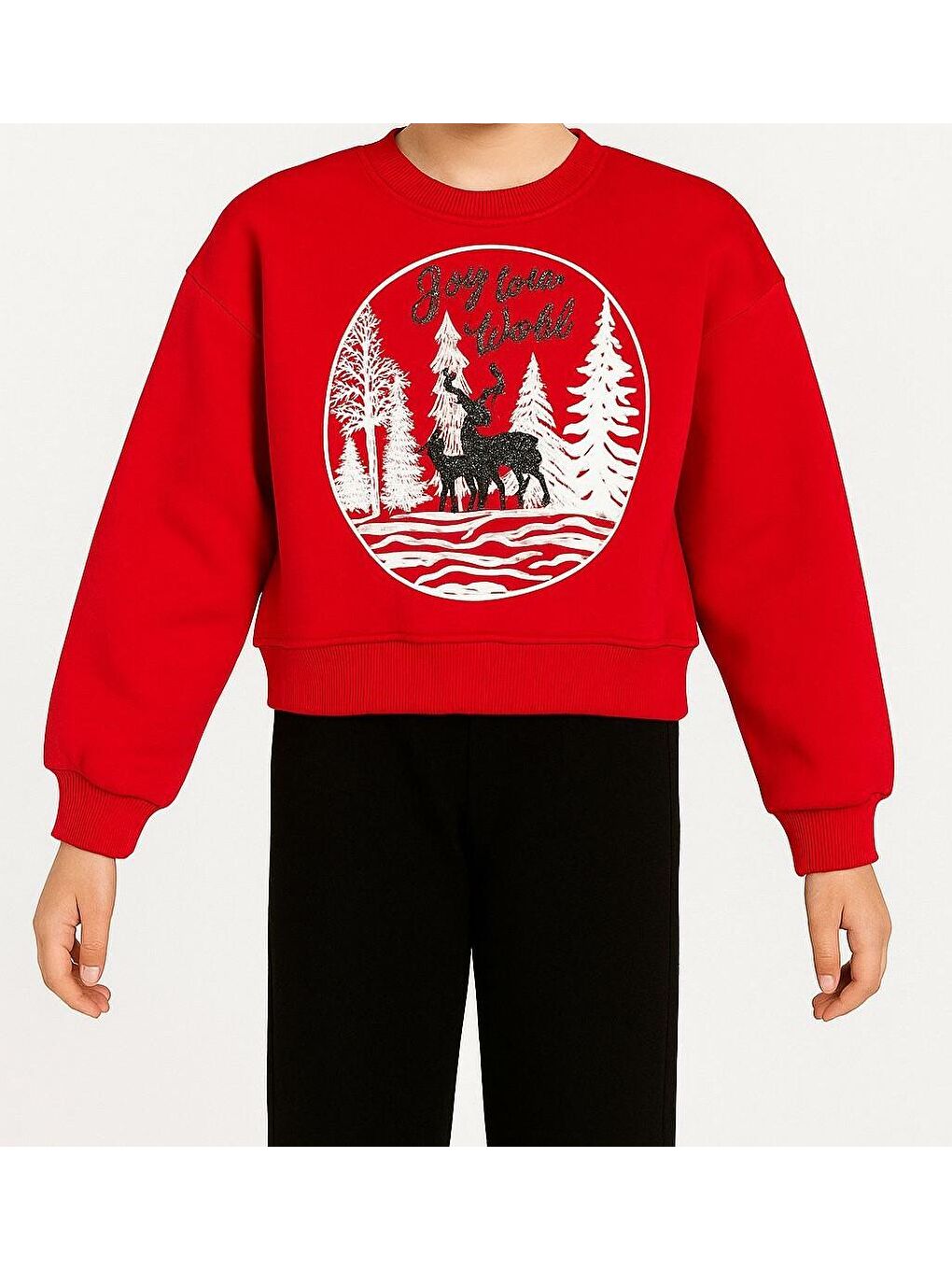 Kırmızı Kız Çocuk Kış Temalı Sweatshirt