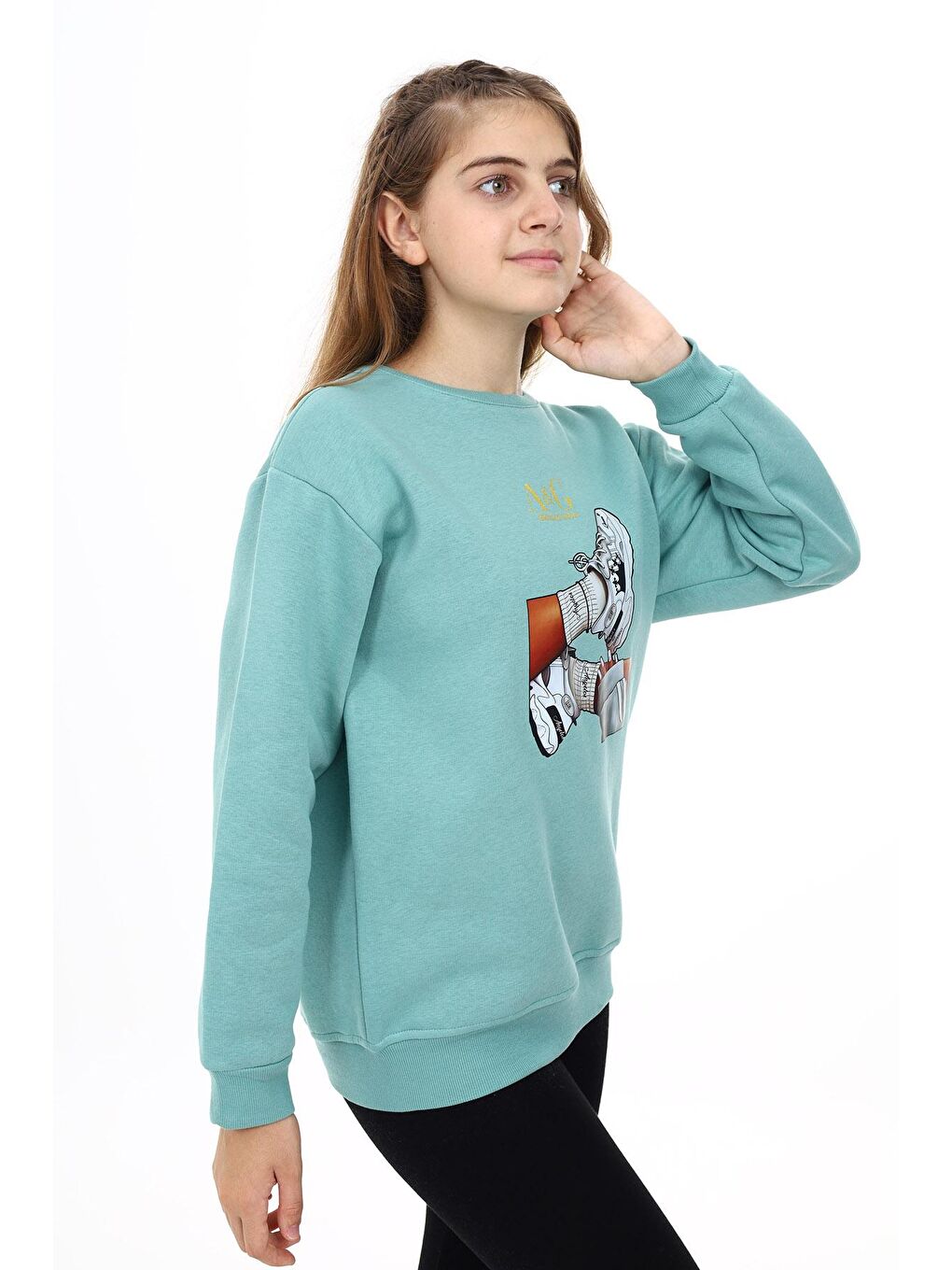 Turkuaz Kız Çocuk Baskılı 3 İplik Sweatshirt 7-13 Yaş Lx287-2
