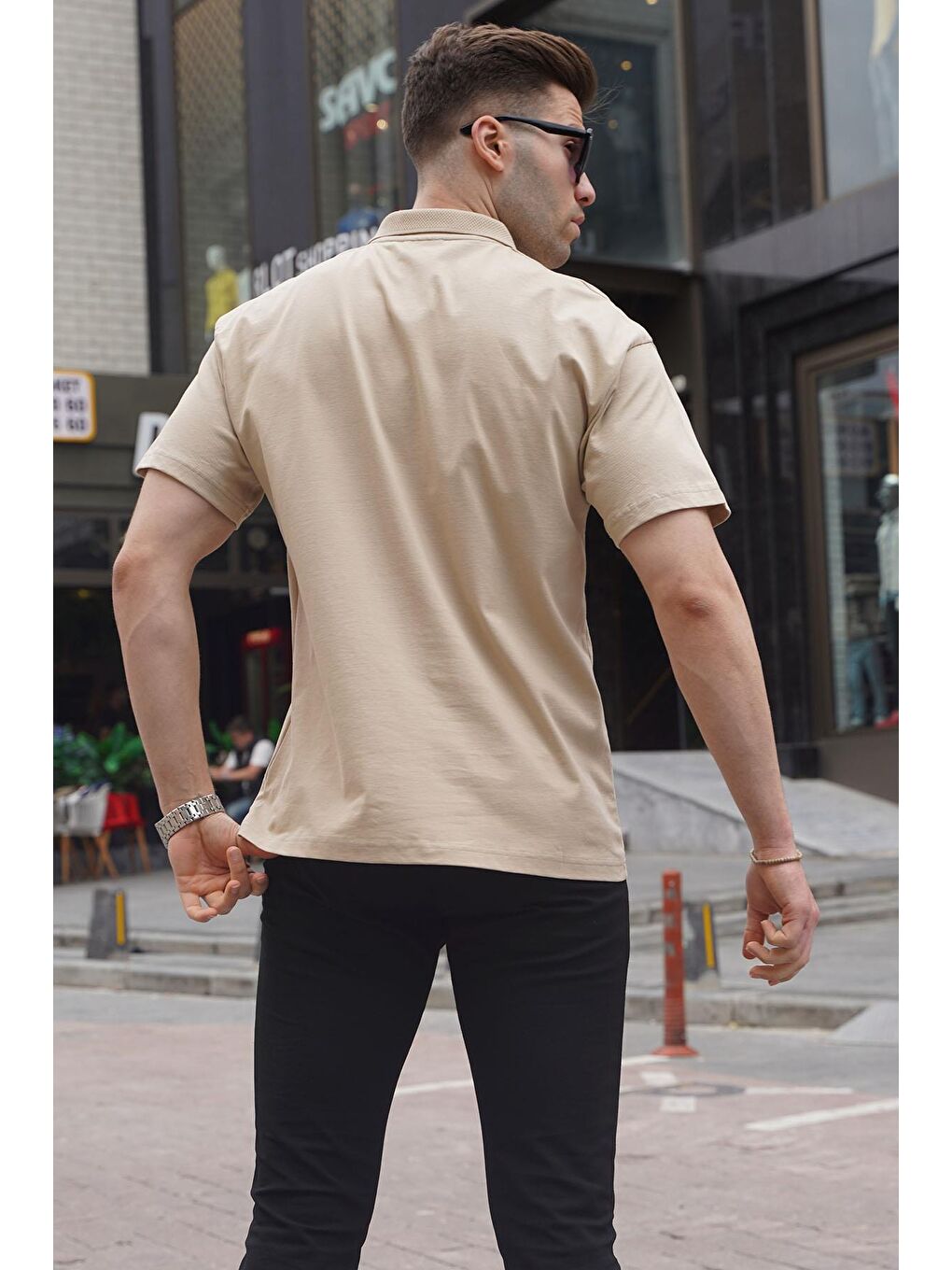 Madmext Beyaz Bej Polo Yaka Basic Erkek Tişört 6126 - 1