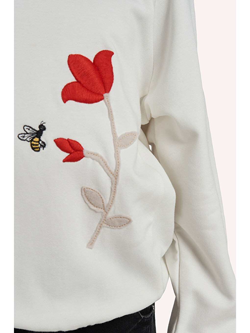 Kız Çocuk Nakış Detaylı Ekru Sweatshirt-3