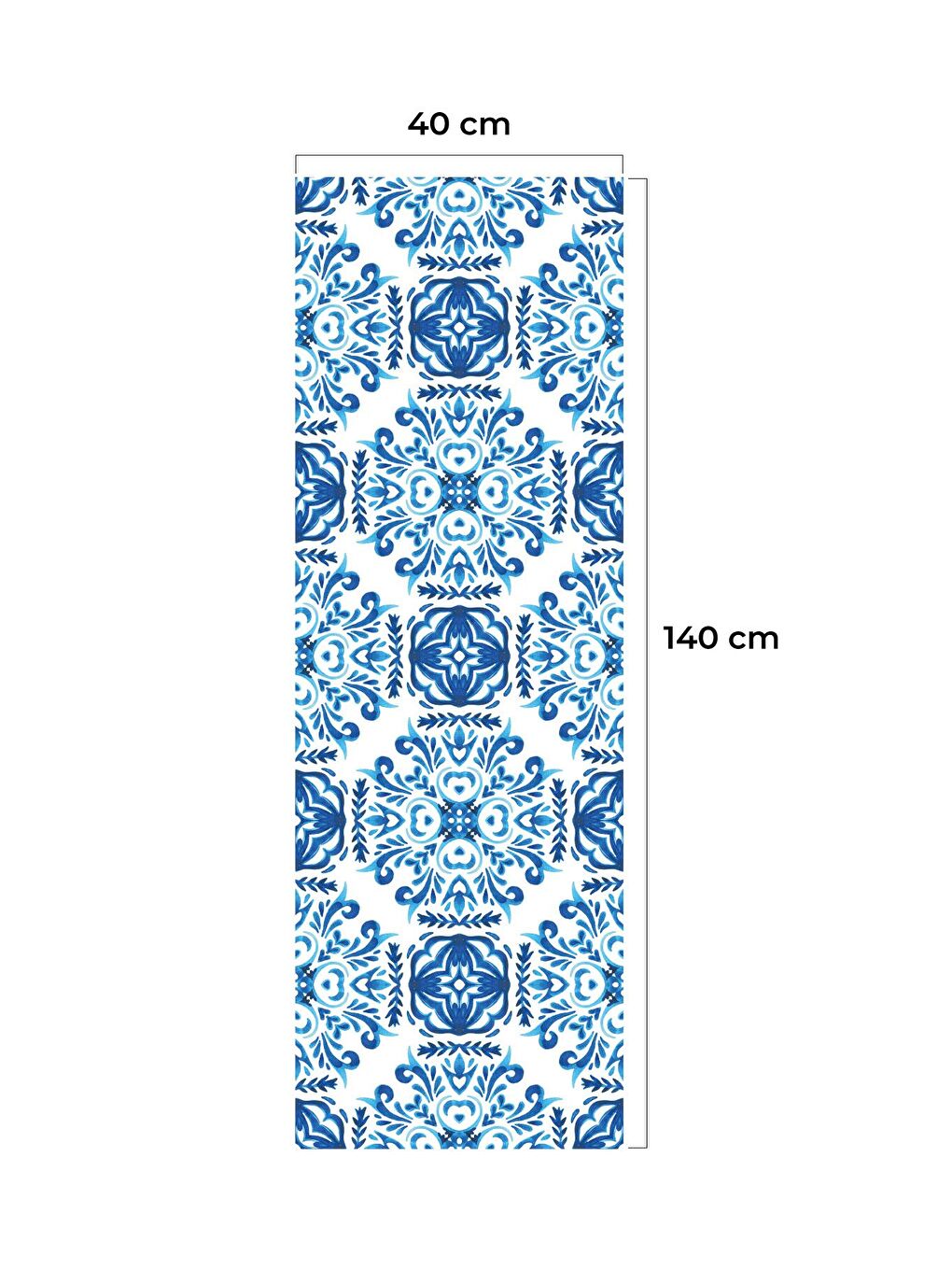 Flowa Etnik Çiçek Desenli Runner – Mavi Beyaz Zeminli Zarif Etnik Desen 40x140 cm-2