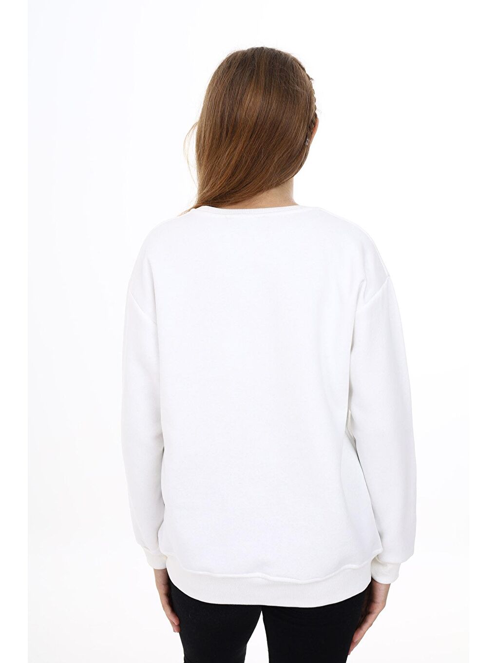 Beyaz Kız Çocuk Baskılı 3 İplik Sweatshirt 7-13 Yaş Lx287-3