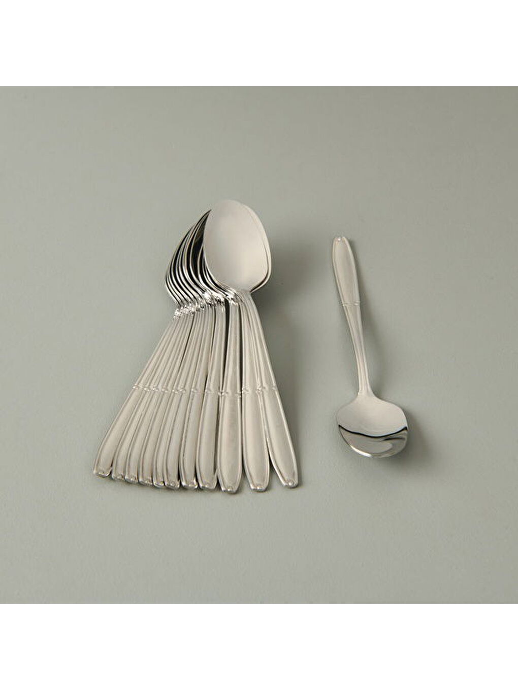 Gri Buket Sade 12'li Çay Kaşığı - Gümüş - 11,5 cm-1