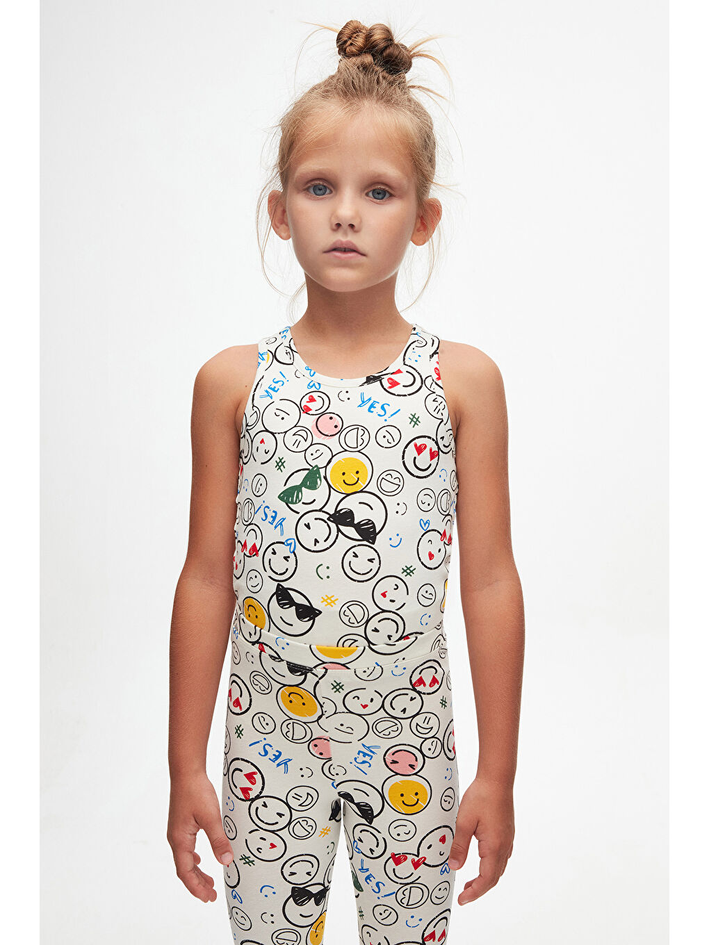 Karışık Kız Çocuk Cute Faces Desen Kapri-1