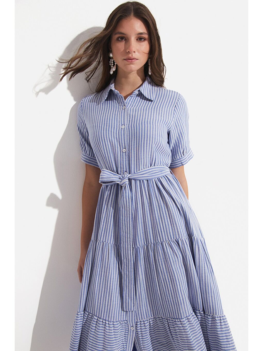 Mavi Exclusive Belden Bağlamalı Pamuk Gömlek Elbise-3