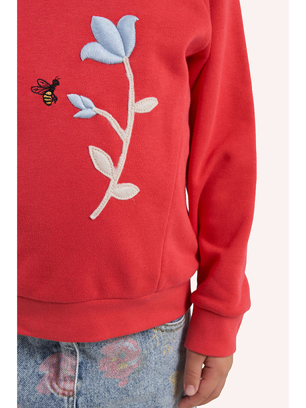 Kız Çocuk Nakış Detaylı Kırmızı Sweatshirt-3