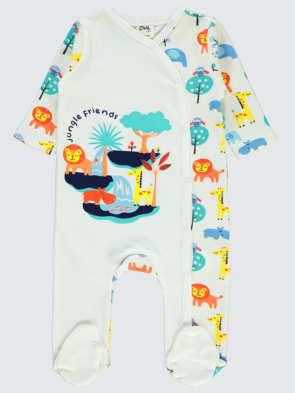 Civil Baby Erkek Bebek Patikli Tulum 1-6 Ay Ekru