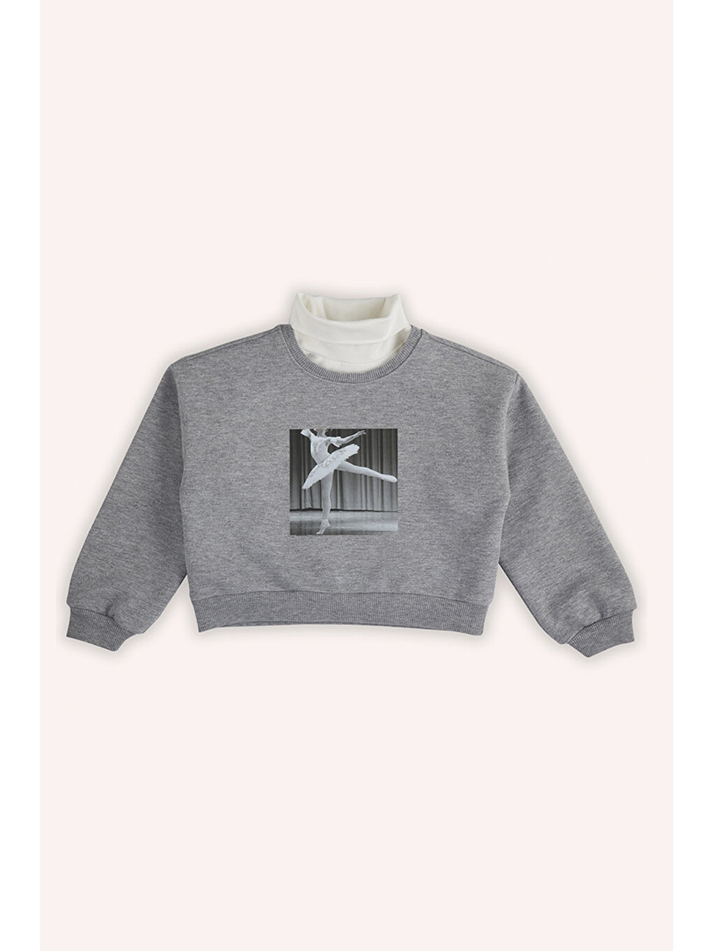 Kız Çocuk Baskı Detaylı Gri-Melanj Sweatshirt-1