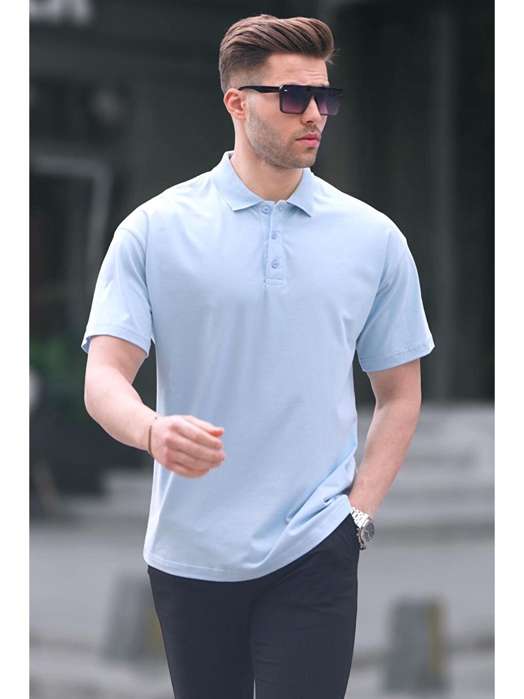 Madmext Mavi Polo Yaka Basic Erkek Tişört 6126