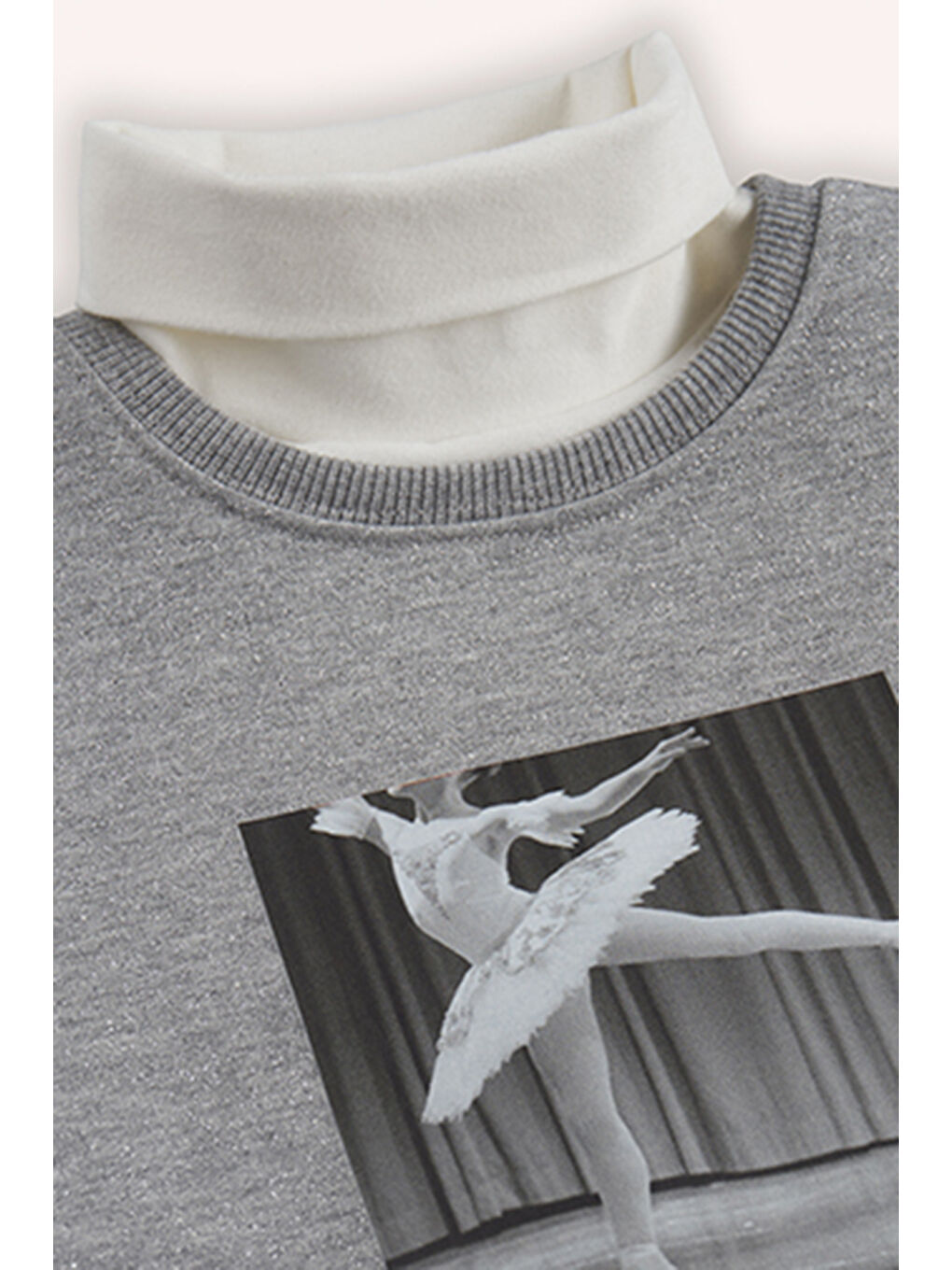 Kız Çocuk Baskı Detaylı Gri-Melanj Sweatshirt-4