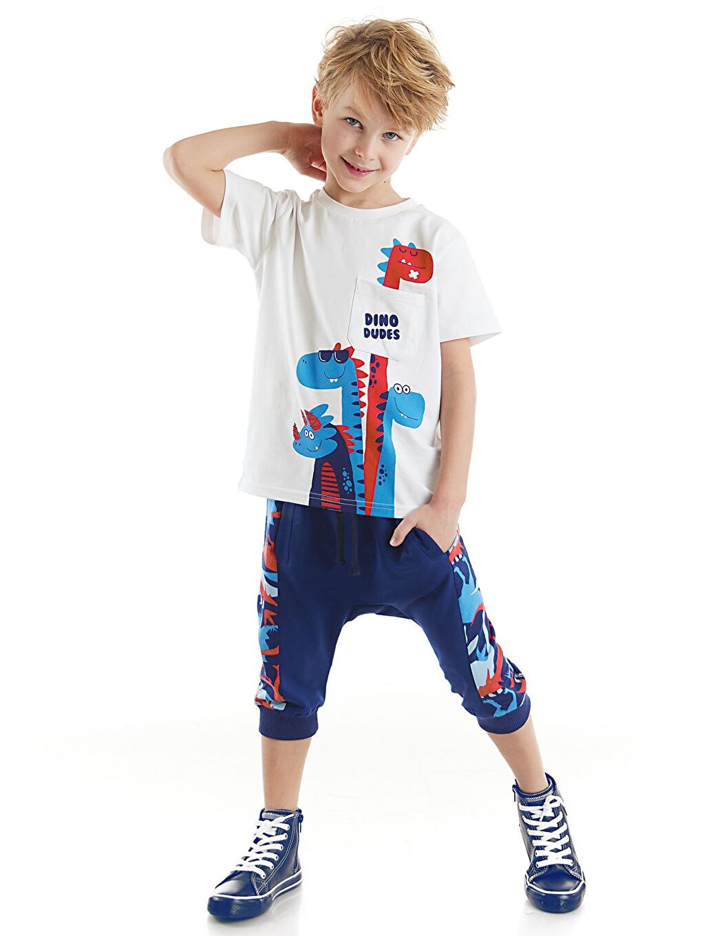 Denokids Karışık Dino Dudes Erkek Çocuk T-shirt Baggy Kapri Takım