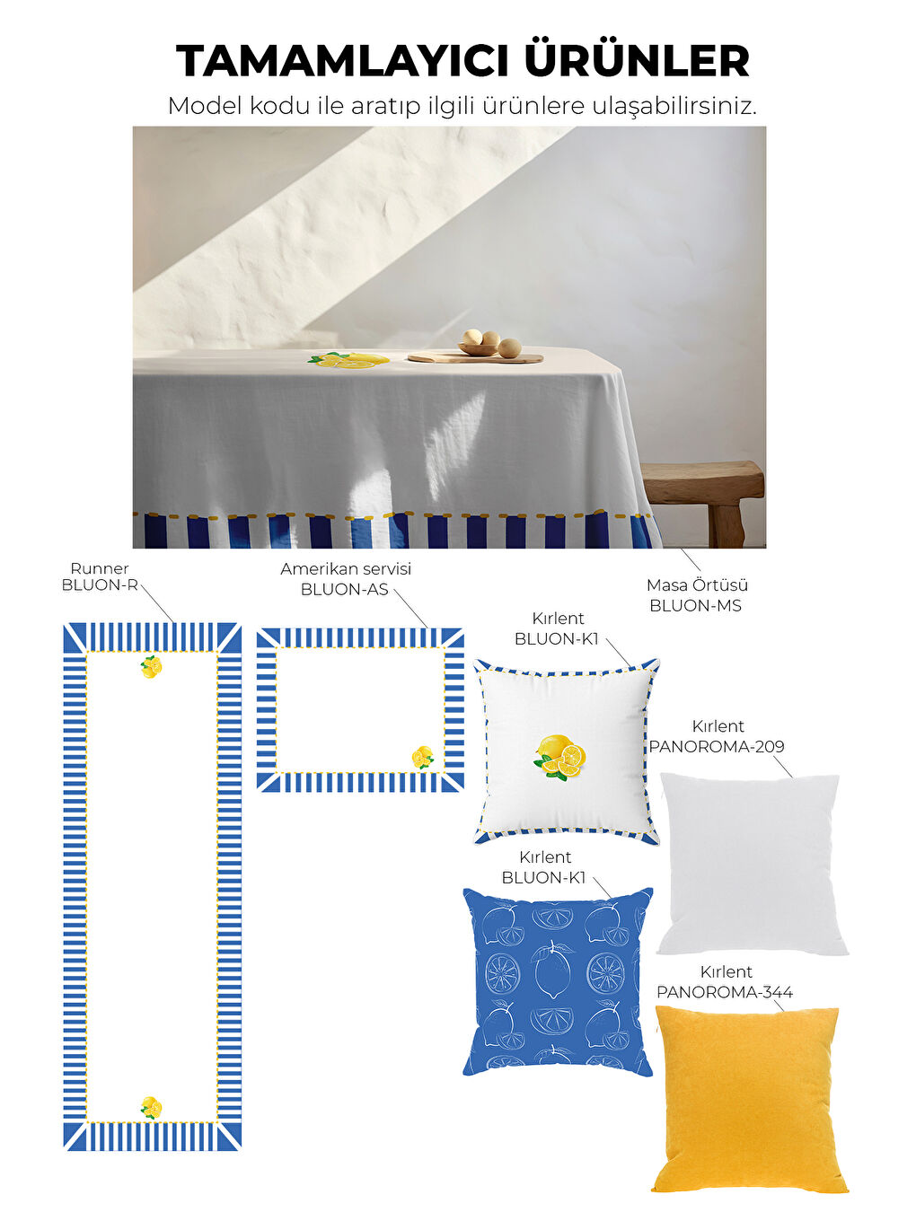 Bluon Çubuk Desenli Puantiye Detaylı Limonlu Runner – Sarı/Mavi/Beyaz 40x140 cm-3