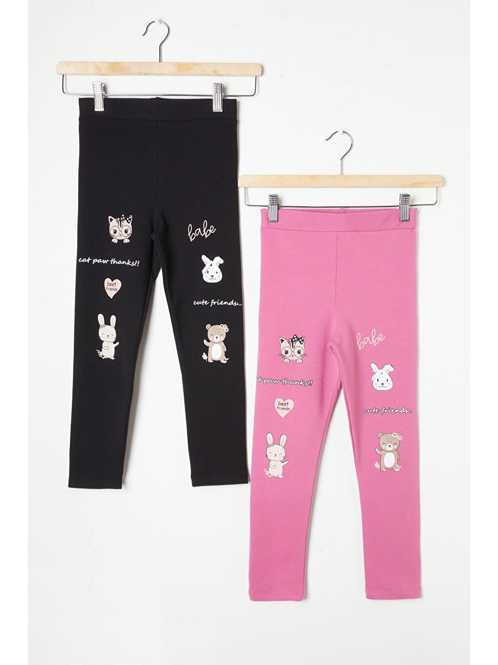 Kız Çocuk Cute Tavşan Baskı 2li Tayt Siyah-Gül Kurusu 16376