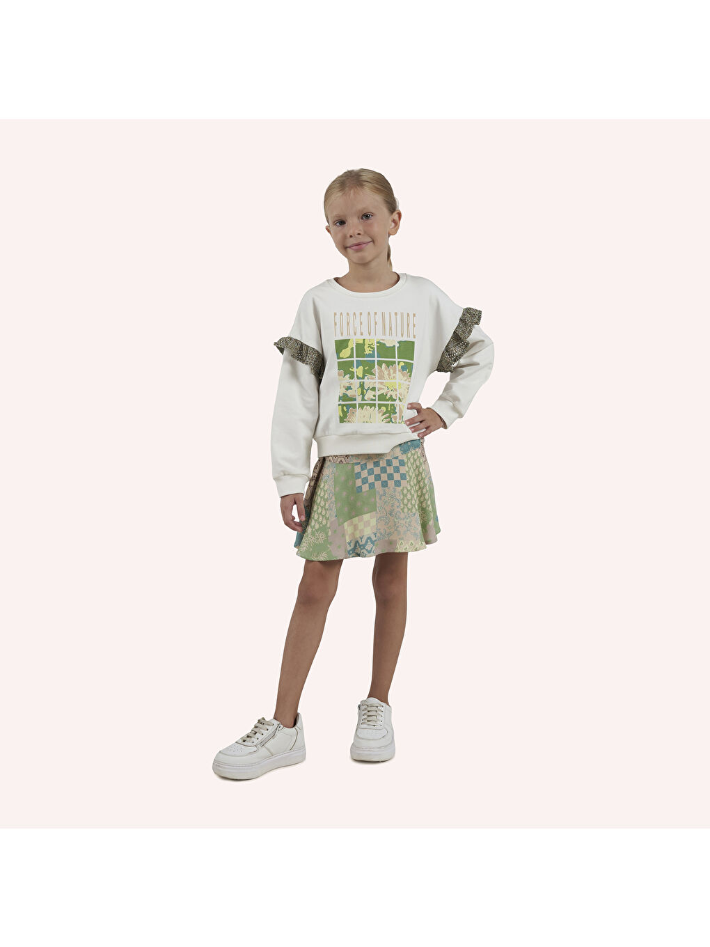 Kız Çocuk Baskılı Beyaz Sweatshirt
