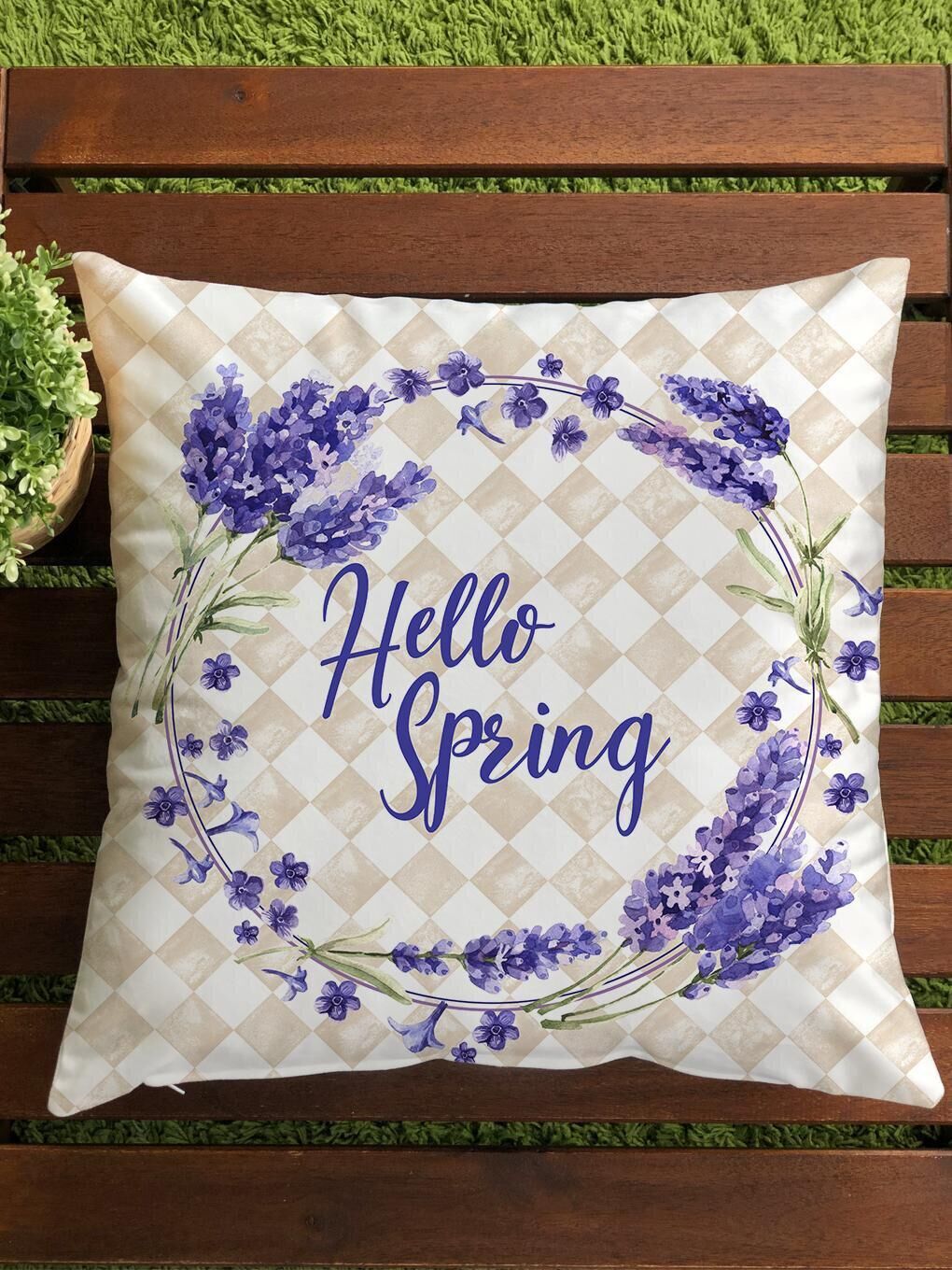 Ekru Kadife Doku Çift Taraf Baskılı Bahar Desenleri 43x43 cm Tekli Kırlent Kılıfı-1